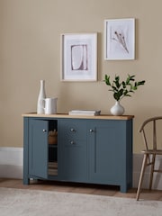 Navy Blue Malvern Oak Effect Large Slim Sideboard - Image 2 of 7