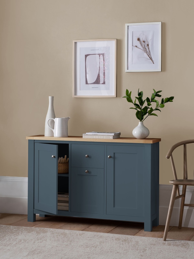 Navy Blue Malvern Oak Effect Large Slim Sideboard - Image 2 of 7
