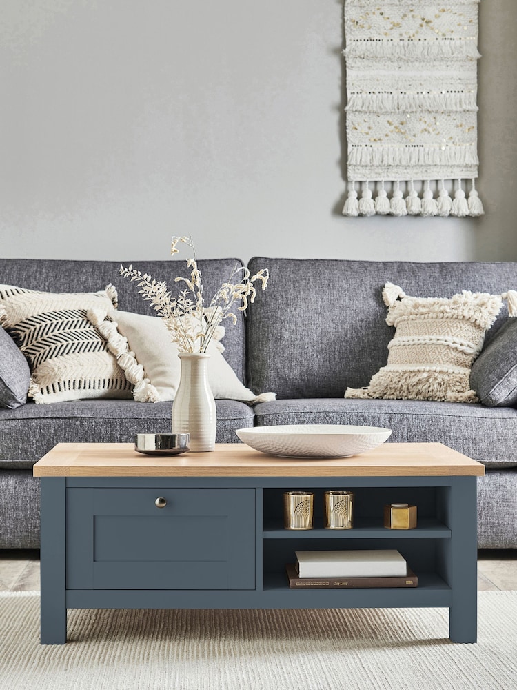 Navy Blue Malvern Oak Effect Storage Coffee Table - Image 1 of 7