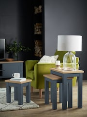 Navy Blue Malvern Oak Effect Rectangle Set of 3 Nest of Tables - Image 1 of 7