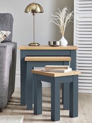 Navy Blue Malvern Oak Effect Rectangle Set of 3 Nest of Tables - Image 2 of 7