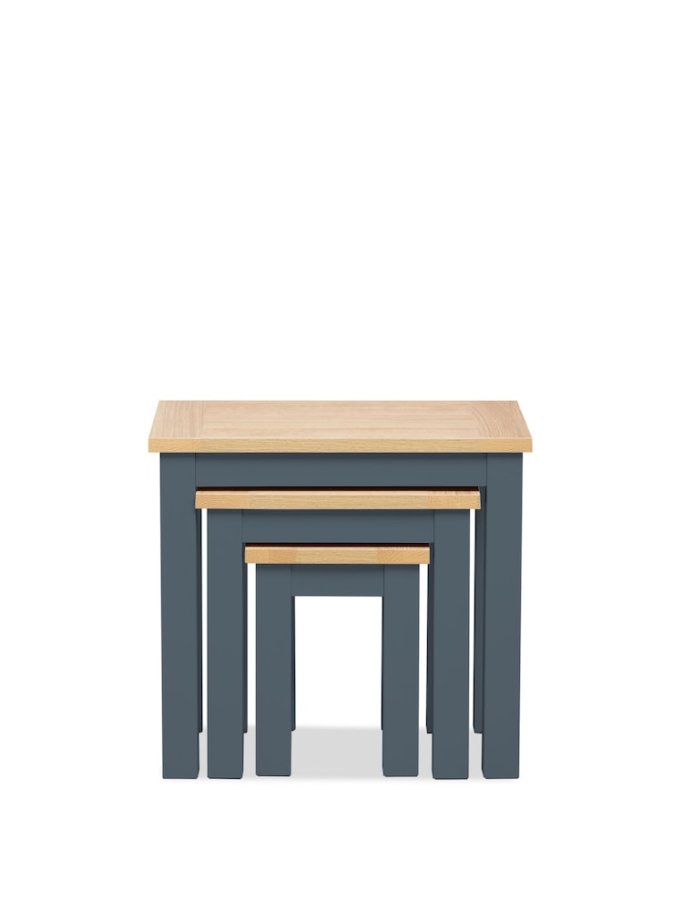 Navy Blue Malvern Oak Effect Rectangle Set of 3 Nest of Tables - Image 7 of 7