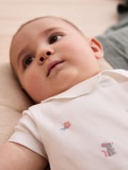 JoJo Maman Bébé White Cotton Short Sleeve Embroidered Romper - Image 3 of 7