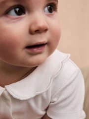 JoJo Maman Bébé White Cotton Short Sleeve Embroidered Romper - Image 4 of 7