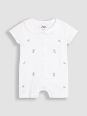 JoJo Maman Bébé White Cotton Short Sleeve Embroidered Romper - Image 5 of 7