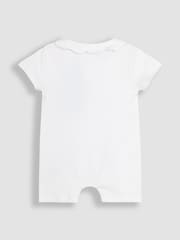 JoJo Maman Bébé White Cotton Short Sleeve Embroidered Romper - Image 6 of 7