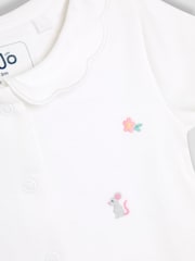 JoJo Maman Bébé White Cotton Short Sleeve Embroidered Romper - Image 7 of 7