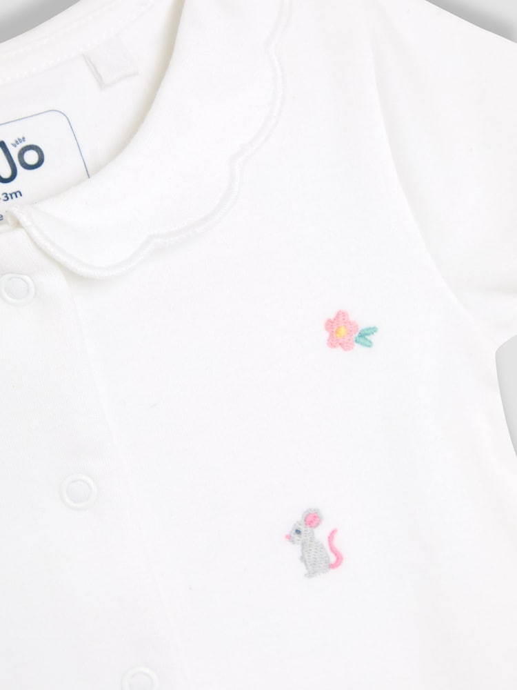 JoJo Maman Bébé White Cotton Short Sleeve Embroidered Romper - Image 7 of 7
