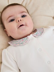 JoJo Maman Bébé Cream Footed Collar 100% Cotton Embroidered Sleepsuit - Image 2 of 6