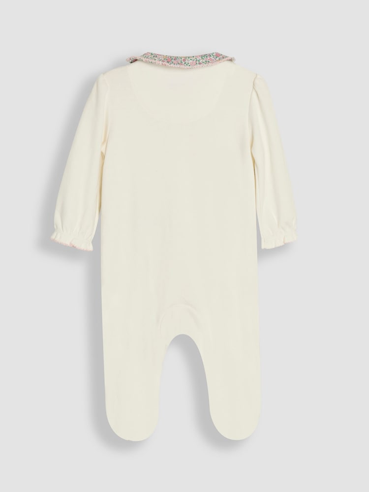 JoJo Maman Bébé Cream Footed Collar 100% Cotton Embroidered Sleepsuit - Image 5 of 6