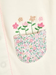 JoJo Maman Bébé Cream Footed Collar 100% Cotton Embroidered Sleepsuit - Image 6 of 6
