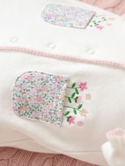 JoJo Maman Bébé Cream Cotton Footed Collar Embroidered Sleepsuit - Image 8 of 8