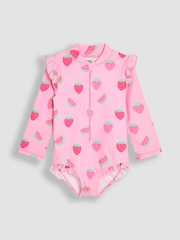 JoJo Maman Bébé Strawberry Long Sleeve Swimsuit - Imagen 1 de 3