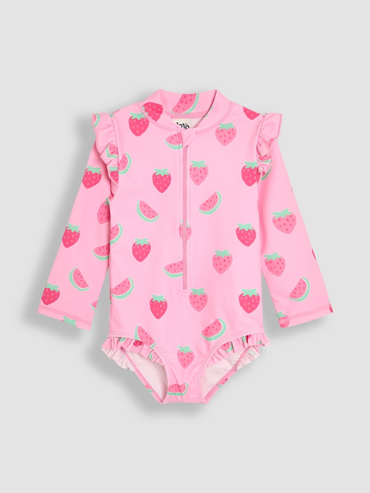 JoJo Maman Bébé Strawberry Long Sleeve Swimsuit - Imagen 1 de 3