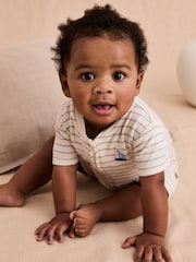 JoJo Maman Bébé Cream Cotton Short-Sleeved Stripe Romper - Image 3 of 6