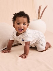 JoJo Maman Bébé Cream Cotton Short-Sleeved Stripe Romper - Image 4 of 6