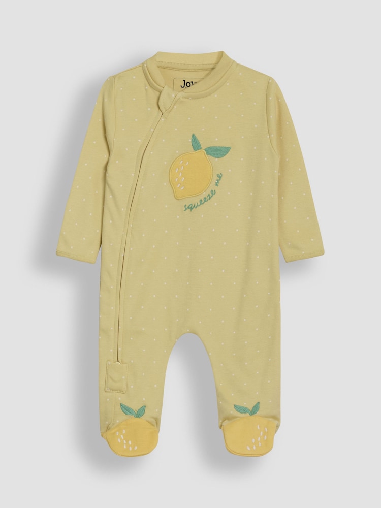 JoJo Maman Bébé Yellow Cotton Footed Appliqué Zip Sleepsuit - Image 1 of 3