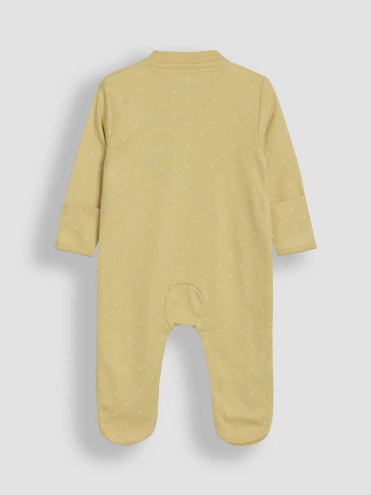 JoJo Maman Bébé Yellow Cotton Footed Appliqué Zip Sleepsuit - Image 2 of 3