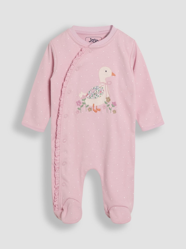 JoJo Maman Bébé Pink Duck 100% Cotton Footed Appliqué Sleepsuit - Image 2 of 4