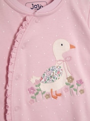 JoJo Maman Bébé Pink Duck 100% Cotton Footed Appliqué Sleepsuit - Image 4 of 4