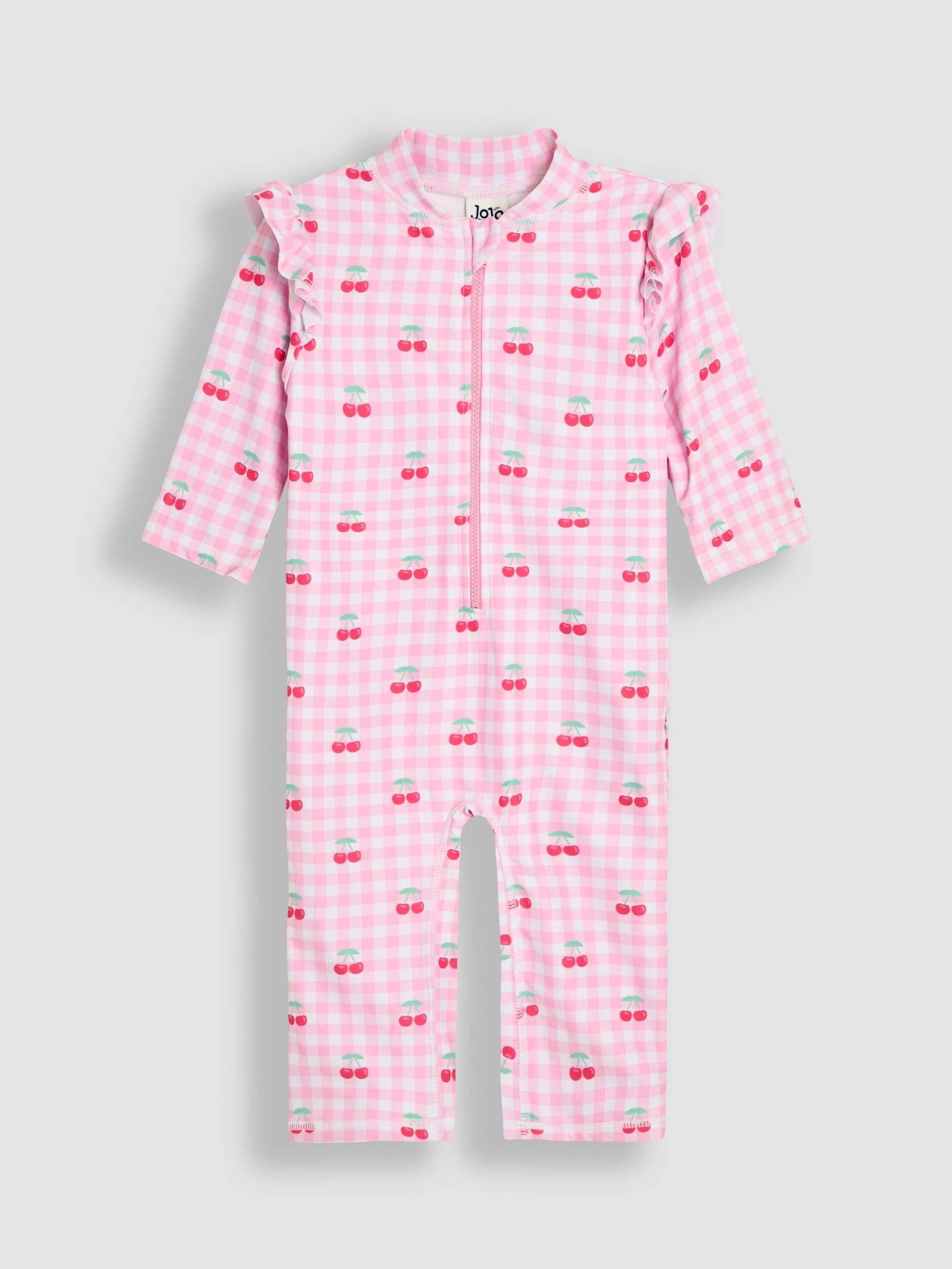 Jojo Maman Bébé Pink Cherry Gingham Uv Sunsafe Suit