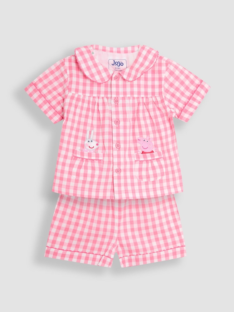 JoJo Maman Bébé Pink Peppa Pig Character Classic Woven Pyjamas - Image 1 of 6