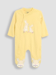 JoJo Maman Bébé Yellow 100% Cotton Footed Appliqué Zip Sleepsuit - Image 1 of 3