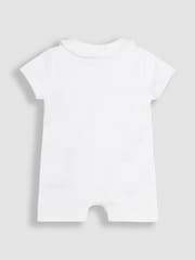 JoJo Maman Bébé White 100% Organic Cotton Short Sleeve Safari Embroidered Sleepsuit - Image 2 of 3