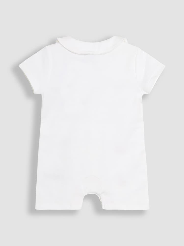JoJo Maman Bébé White 100% Organic Cotton Short Sleeve Safari Embroidered Sleepsuit - Image 2 of 3