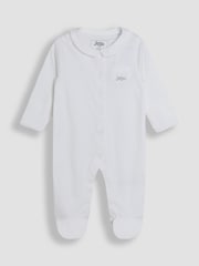JoJo Maman Bébé White 100% Cotton Collared Sleepsuit - Image 1 of 3