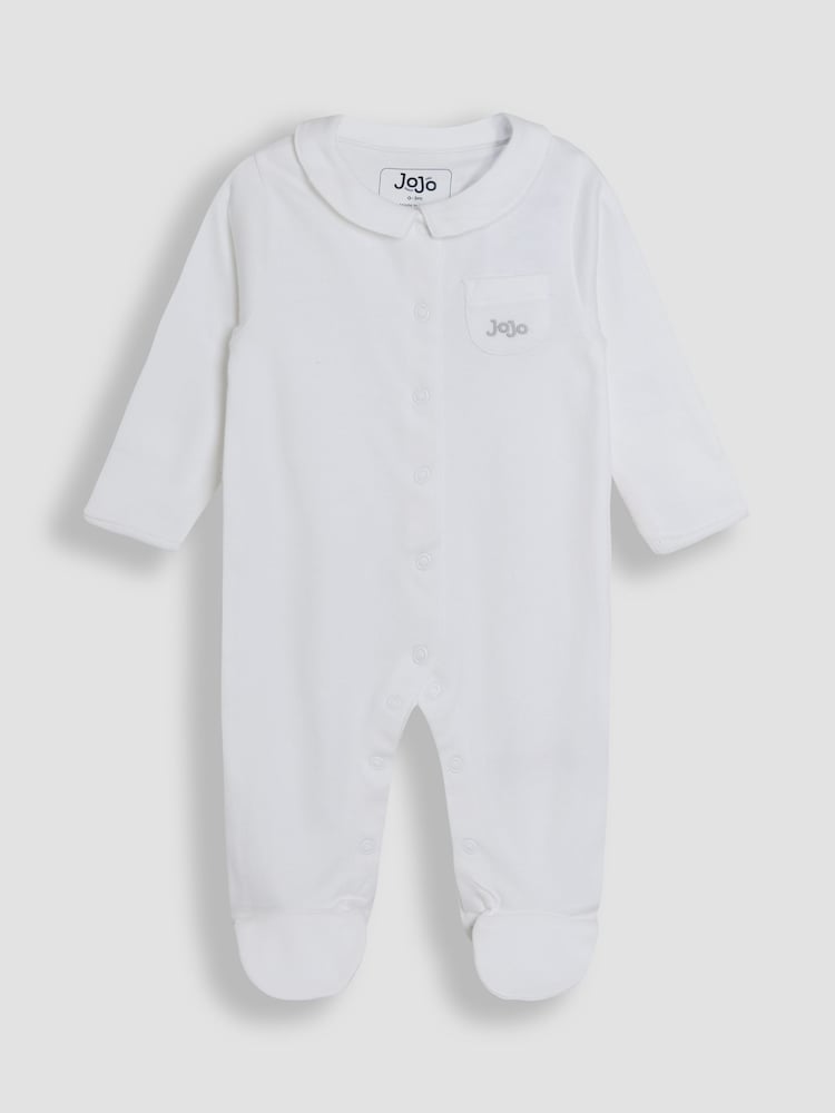 JoJo Maman Bébé White 100% Cotton Collared Sleepsuit - Image 1 of 3