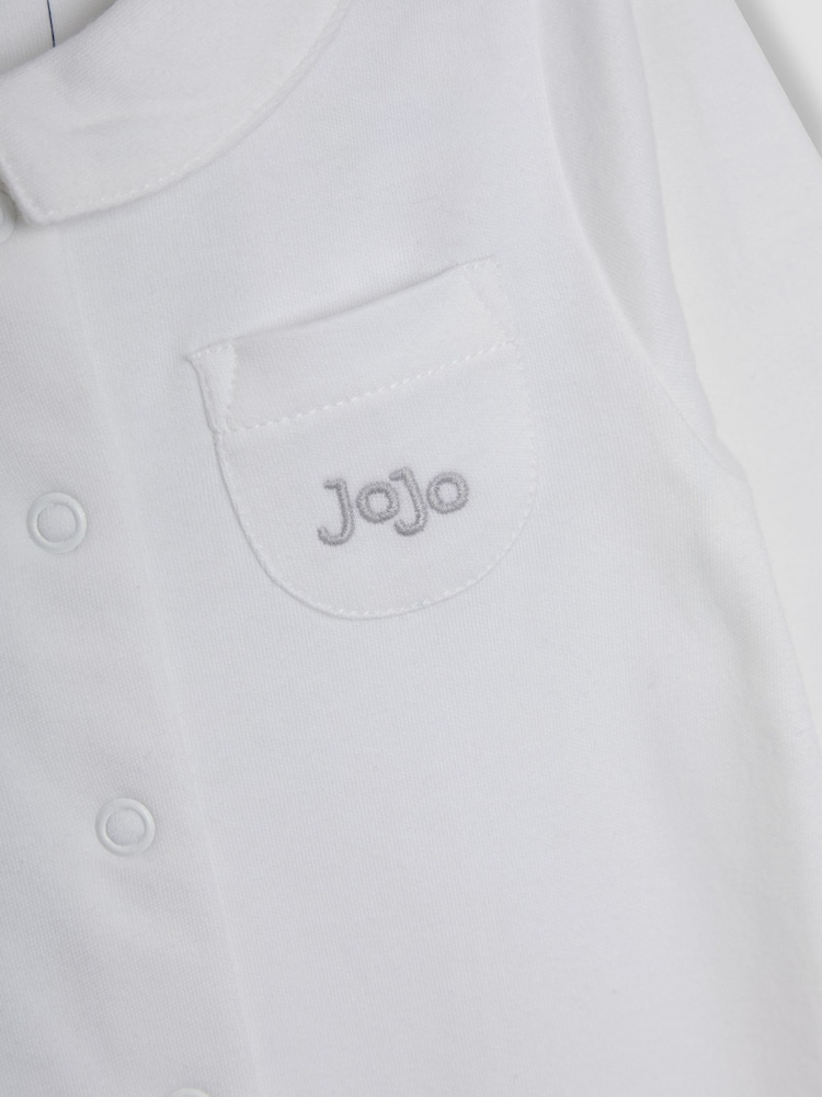 JoJo Maman Bébé White 100% Cotton Collared Sleepsuit - Image 3 of 3