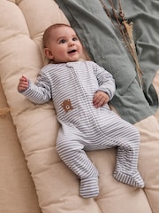 JoJo Maman Bébé Blue 100% Organic Cotton Bear Embroidered Sleepsuit - Image 2 of 7