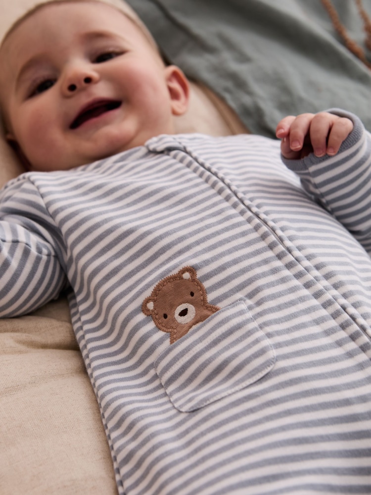 JoJo Maman Bébé Blue Bear Embroidered Sleepsuit - Image 3 of 7