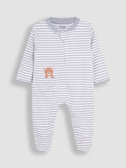 JoJo Maman Bébé Blue 100% Organic Cotton Bear Embroidered Sleepsuit - Image 5 of 7