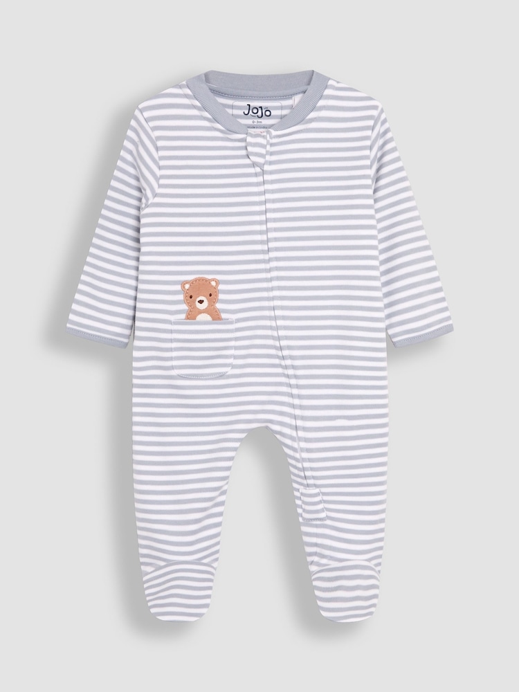 JoJo Maman Bébé Blue Bear Embroidered Sleepsuit - Image 5 of 7