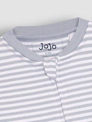 JoJo Maman Bébé Blue 100% Organic Cotton Bear Embroidered Sleepsuit - Image 6 of 7