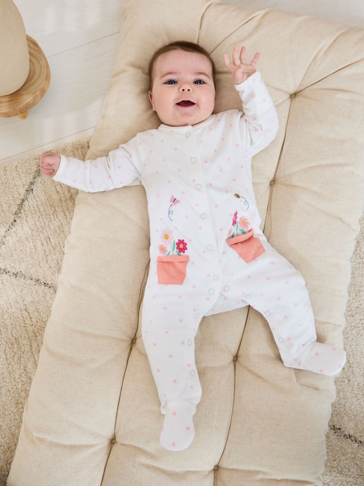 JoJo Maman Bébé White Footed Embroidered Sleepsuit - Image 1 of 5