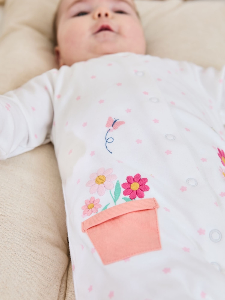 JoJo Maman Bébé White Footed Embroidered Sleepsuit - Image 2 of 5