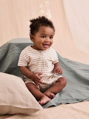 JoJo Maman Bébé 100% Cotton Short-Sleeved Stripe Romper - Imagen 2 de 6