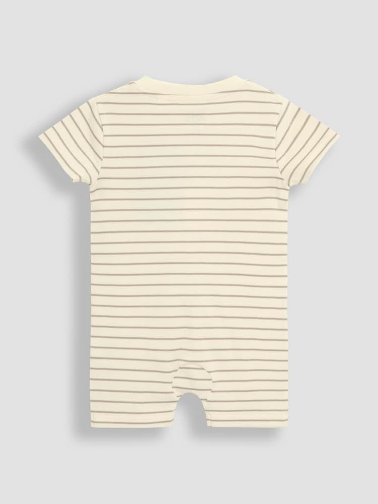 JoJo Maman Bébé Cream 100% Cotton Short-Sleeved Stripe Romper - Image 5 of 6