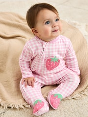 JoJo Maman Bébé Pink Footed Appliqué Zip Sleepsuit - Image 1 of 5