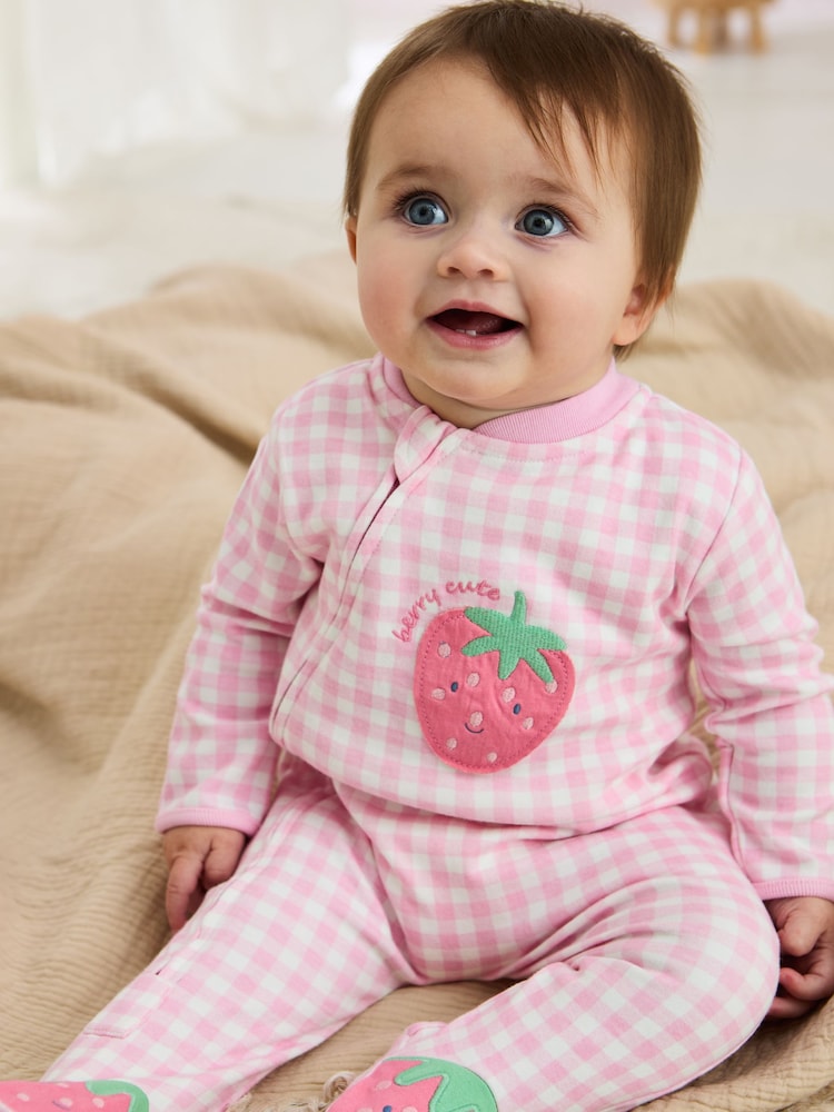 JoJo Maman Bébé Pink Footed Appliqué Zip Sleepsuit - Image 2 of 5