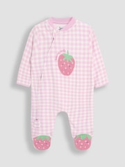 JoJo Maman Bébé Pink Footed Appliqué Zip Sleepsuit - Image 3 of 5