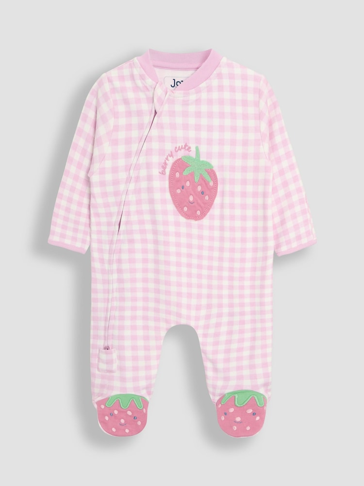 JoJo Maman Bébé Pink Footed Appliqué Zip Sleepsuit - Image 3 of 5