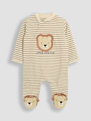 JoJo Maman Bébé Ecru 100% Cotton Footed Appliqué Zip Sleepsuit - Image 1 of 3