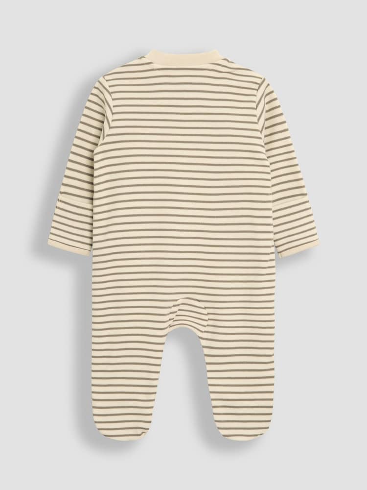 JoJo Maman Bébé Ecru 100% Cotton Footed Appliqué Zip Sleepsuit - Image 2 of 3