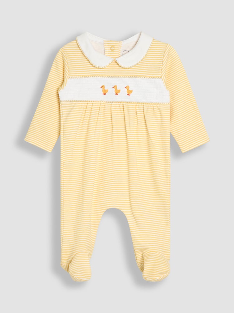 JoJo Maman Bébé Cotton Footed Smocked Embroidered Sleepsuit - Imagen 1 de 3