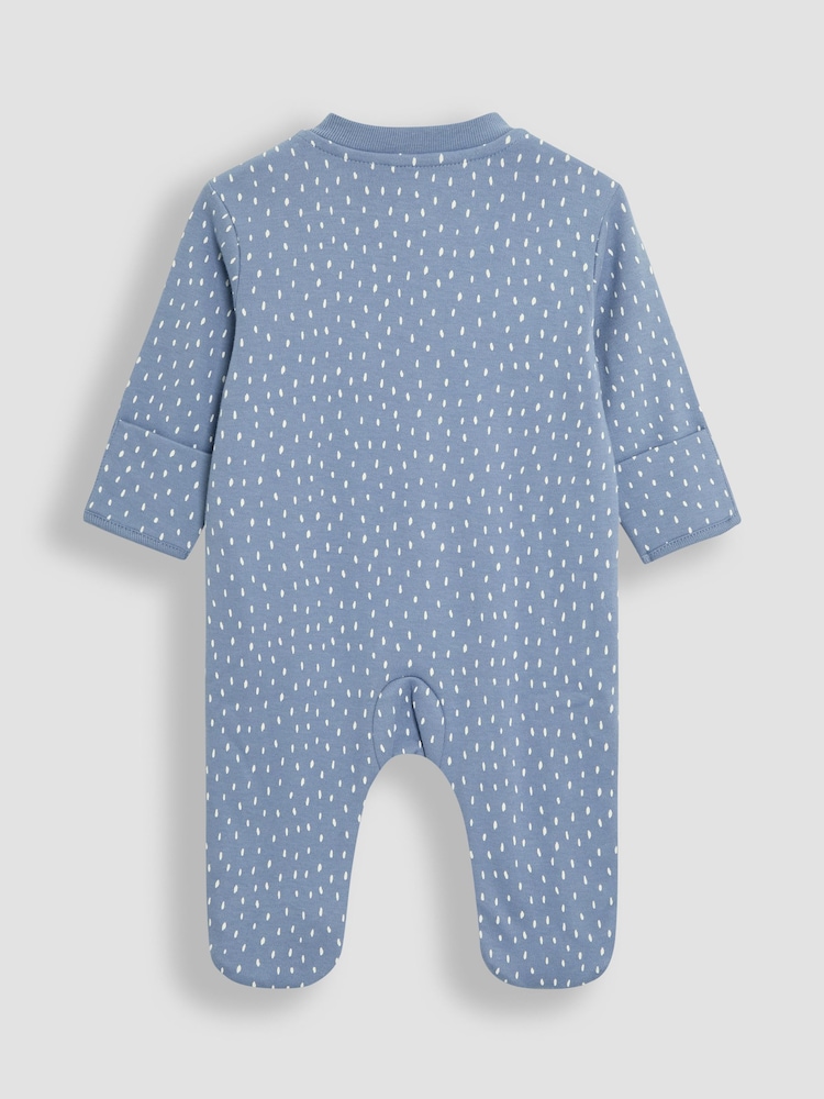 JoJo Maman Bébé Blue 100% Cotton Footed Appliqué Zip Sleepsuit - Image 2 of 3