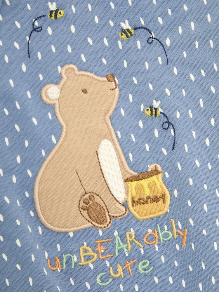 JoJo Maman Bébé Blue 100% Cotton Footed Appliqué Zip Sleepsuit - Image 3 of 3